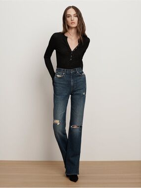 Veronica Beard Dylan High Rise Straight Leg Distressed Jeans 26